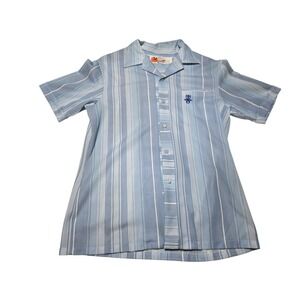Vintage 70s Striped Camp Shirt Hawaii Blue White Liberty House